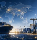 Third-party import and export network connecting sea freight, air cargo, ports, and global trade routes